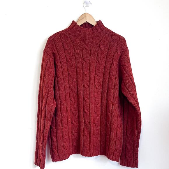 American Eagle Donegal Cable Knit Mens Sweater Size L Orange Wool Fisherman - Picture 1 of 9